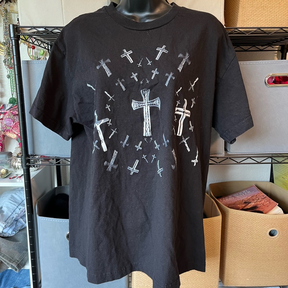 Alstyle Black Crewneck Tee with Tag Detail